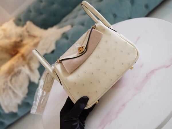 2a62e26a699fcb6 Special Order Hermes South KK Ostrich Mini Lindy 19CM I2 Nata Gold Hardware