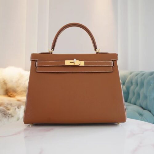 God Factory Bags Hermes CK37 Gold Chevre Leather Kelly 32CM Gold Hardware