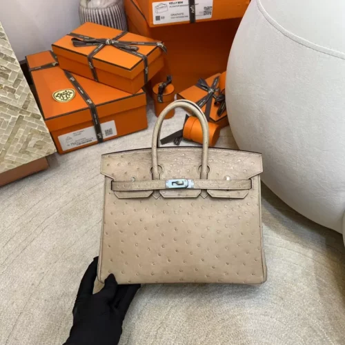 Australia Sydney Birkin 25CM 0M Chai KK Ostrich Leather Silver Hardware