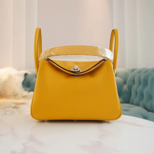 Wholesale Hermes Lindy 26CM 9D Amber Evercolor Leather Shoulder Bag Silver Hardware