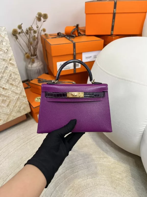2be2dfde8775af3-jpg-1 Handmade Madame P9 Anemone / Shiny Crocodile 9G Amethyste Mini Kelly Touch 19CM Gold Hardware