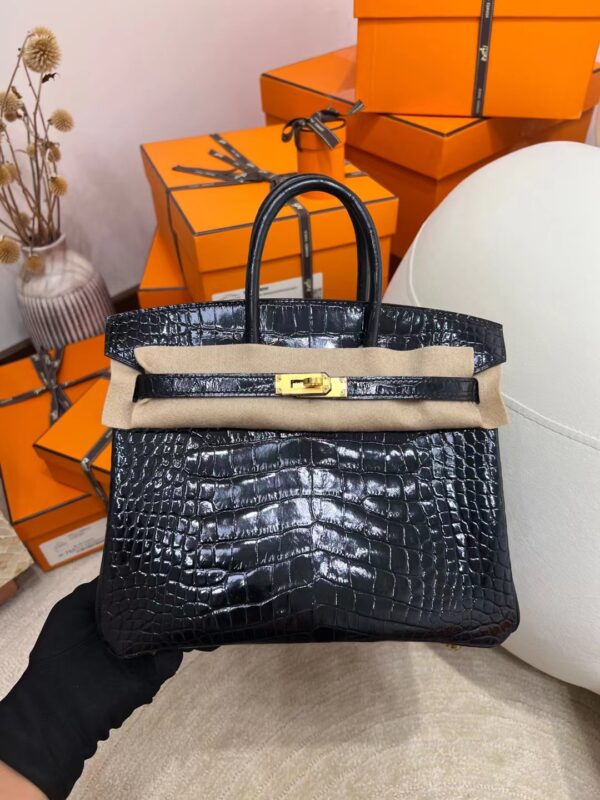 2cbb2fa8c0c5d0d-1 Hong Kong Hermes Birkin 25CM Shiny Alligator 89 Noir Gold Hardware