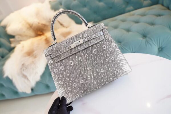 2d05c5ea35ee3f2 God Factory Bags Factory Hermes Kelly 25CM Ombre Lizard Leather Women’s Bag Silver Hardware