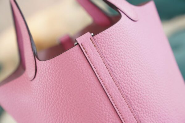 2d41760f27d7b11 God Factory Bags Factory Hermes Picotin18CM Tote Bag 5P Rose Clemence Leather Silver Hardware