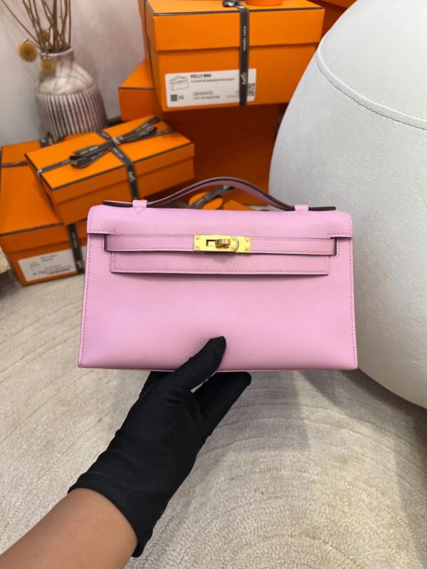 2e16dacf9c46fb9 Thailand Bangkok Hermes Kelly Pochette 22 Swift Leather X9 Mauve Sylvestre Gold Hardware