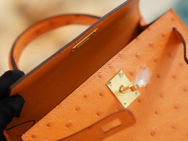 2f3ce19b82bb31d Full Handmade Hermes Mini Kelly19CM I9 Abricot KK Ostrich Leather Gold Hardware