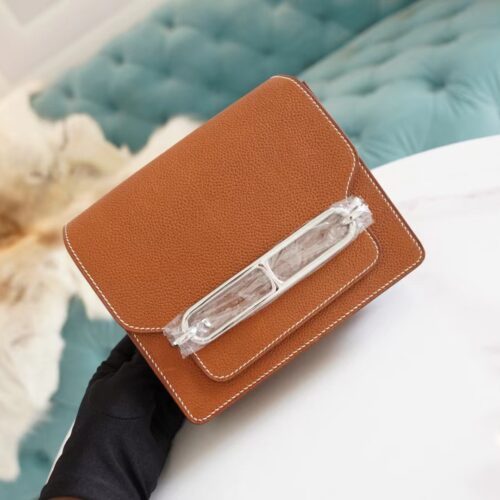 Full Handmade Hermes Roulis Mini18cm 34 Fauve Barenia Faubourg Silver Hardware