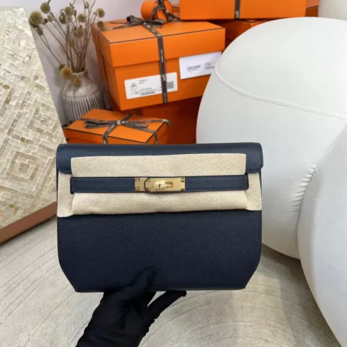 USA Los Angeles Epsom Kelly Depeches 25CM 2Z Blue Nuit Gold Hardware