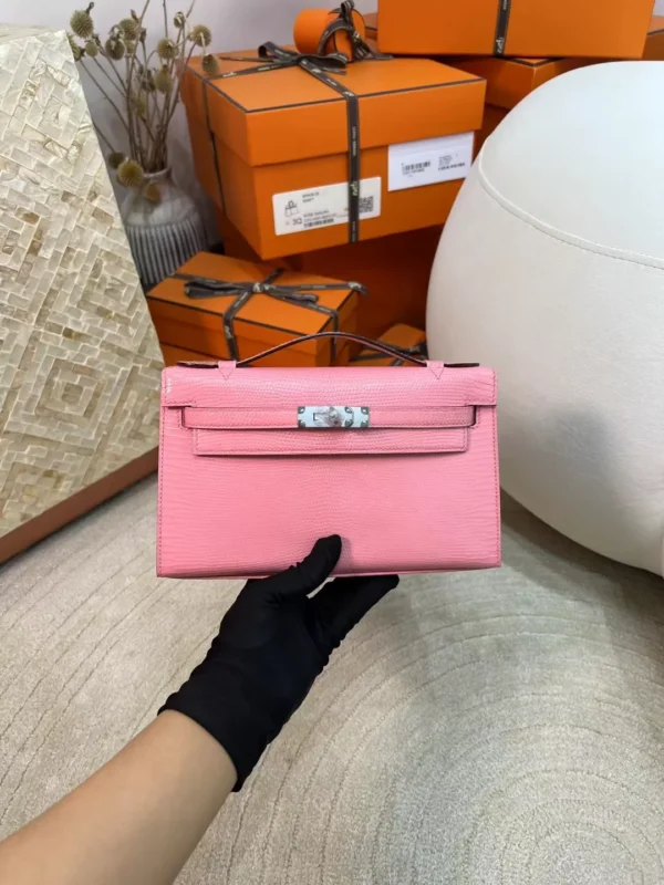 2f4beb81ae96358-jpg-1 Handmade Lizard Leather Kelly Pochette 22cm 5P Pink Silver Hardware