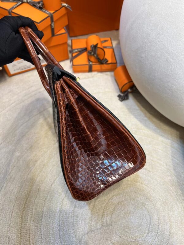2fda7fc87fde839 Hermes Shop Noir/ Miel HCP Porosus Crocodile Birkin 25CM Gold Hardware