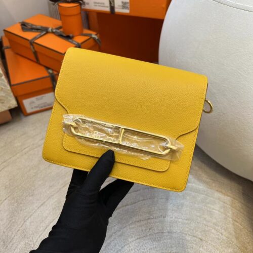 Hermes Shop 9D Amber Evercolor Leather Roulis Mini 18cm Gold Hardware