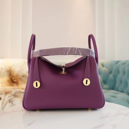 Discount Hermes Lindy 30CM P9 Anemone Clemence Leather Gold Hardware