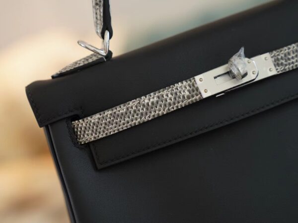 304579b08a3f0c1 Hong Kong Hermes Kelly 25CM Swift / Lizard 89 Noir Silver Hardware