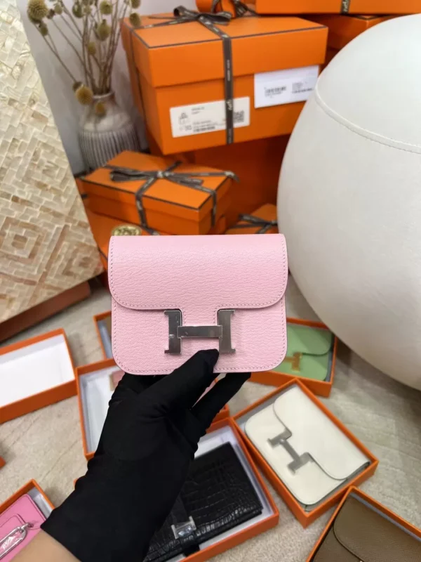 30787f0af805cb4-jpg-1 Hermes 3Q Rose Sakura Chevre Leather Constance Slim Card Bag Silver Hardware