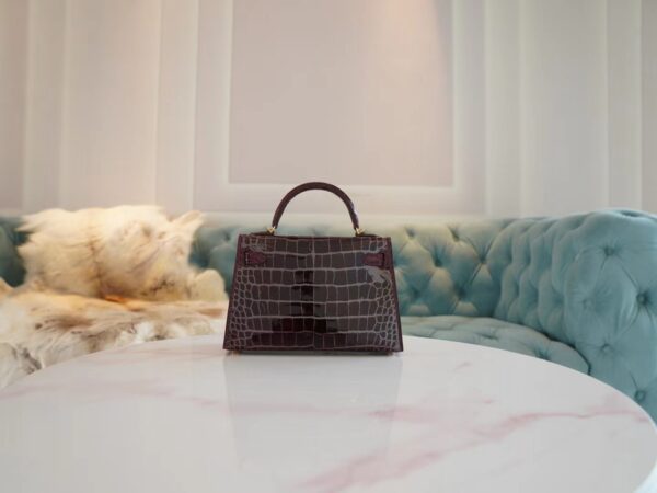 30fd9d901dd8ebb Taiwan Hermes Mini Kelly 19CM Shiny Alligator 57 Bordeaux Gold Hardware