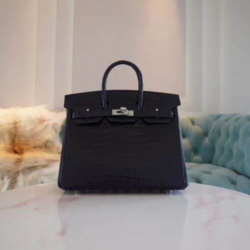 Taiwan Hermes Birkin 25CM Matte Porosus 2Z Blue Nuit Silver Hardware