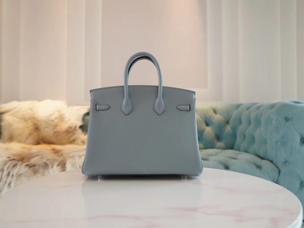 32781e1692fa3e8 New Hermes Birkin 25CM J7 Blue Lin / D0 Beige De Weimer Togo Silver Hardware