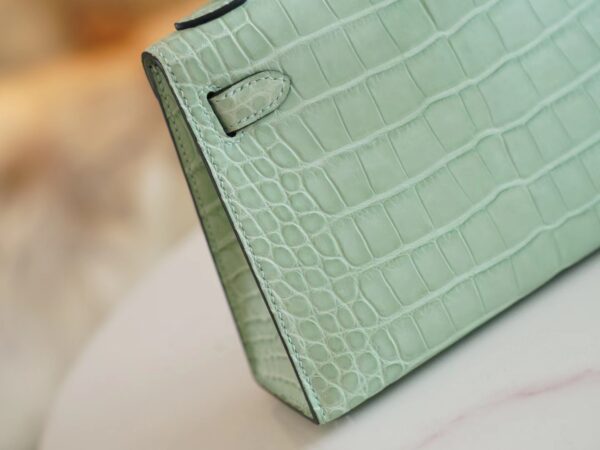 32fc75e7a33a96a Hand Stitching Hermes Mini Kelly 19CM 6U Vert D’eau Matte Alligator Silver Hardware