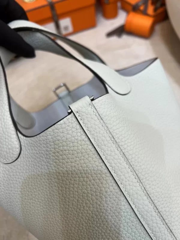 3339e45d1634dfd-jpg Handmade 0W Gris Neve Clemence Leather Picotin Bag 18CM Silver Hardware