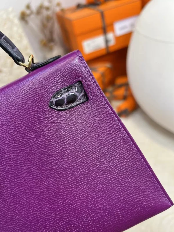 33c4bd404df4e77-jpg Handmade Madame P9 Anemone / Shiny Crocodile 9G Amethyste Mini Kelly Touch 19CM Gold Hardware