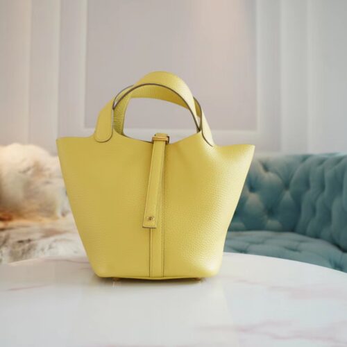 New Arrival Hermes 0Y Limoncello Picotin18CM Clemence Leather Gold Hardware