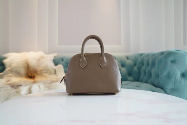 33f5f71e7d61956-1 Wholesale Hermes Chevre Leather Mini Bolide 18CM CK18 Etoupe Gold Hardware