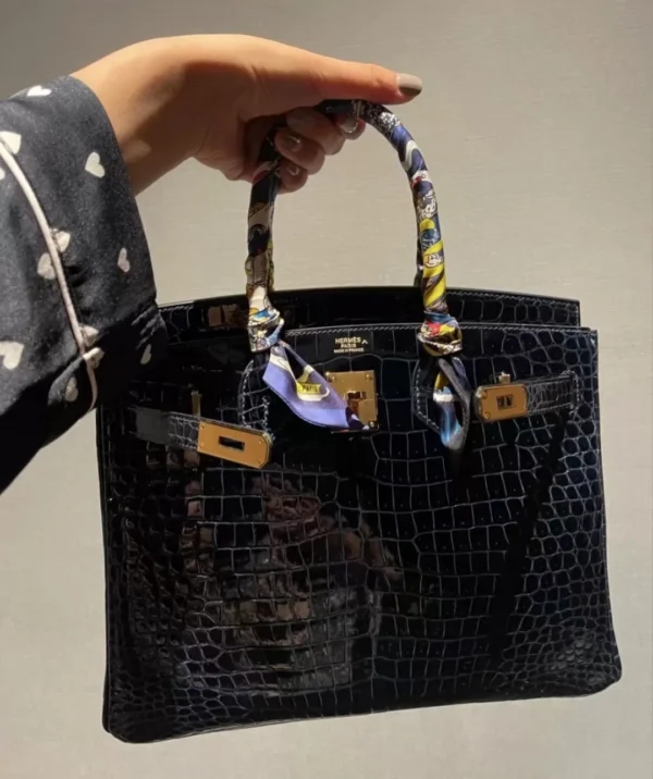 Hermes 78 Blue Marine Shiny Porosus Crocodile Leather