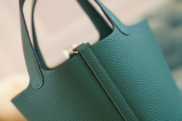 35a9cab13ce94d0 Full Handmade Hermes Z6 Malachite Clemence Leather Picotin18CM Gold Hardware