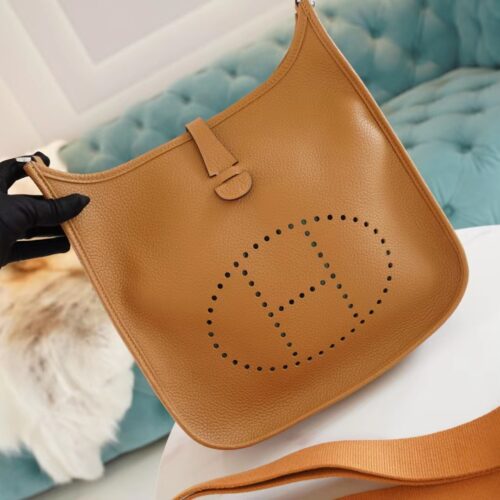 God Factory Bags Hermes Evelyne29CM 4B Biscuit TC Leather Shoulder Bag Silver Hardware