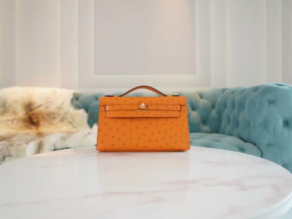 35e146f08b08665-1 Wholesale God Factory Bags Factory Hermes Mini Kelly Pochette22cm I9 Abricot Ostrich Leather