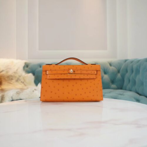 Wholesale God Factory Bags Factory Hermes Mini Kelly Pochette22cm I9 Abricot Ostrich Leather
