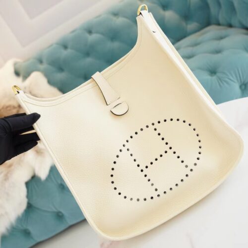 Hermes Handmade Boutique I2 Nata Clemence Leather Evelyne 29CM Gold Hardware