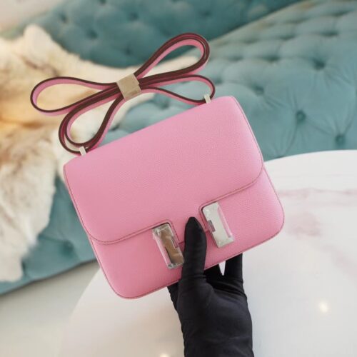 God Factory Bags Factory Hermes 5P Pink Epsom Leather Constance Bag19CM Silver Hardware