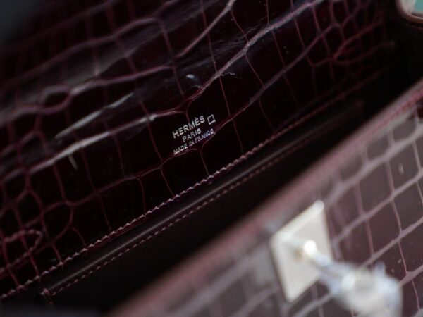 368753617e50200 Hermes Kelly Pochette 22CM Shiny Alligator 57 Bordeaux Silver Hardware