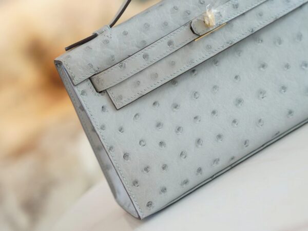 36fe792cf004833 New Arrival Hermes Kelly Pochette22cm 8U Blue Glacier KK Ostrich Leather Gold Hardware