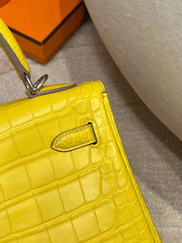 371a41fc616df1b Hermes Shop Kelly 25CM Matte Alligator M9 Mimosa Silver Hardware