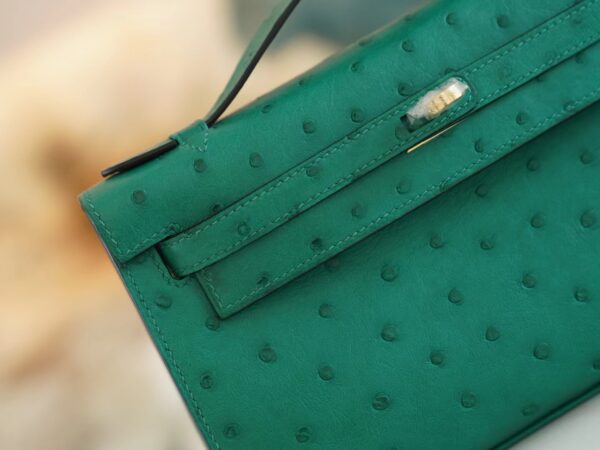 386fa5f71487989 Fashion Hermes Kelly Pochette22cm U4 Vert Vertigo KK Ostrich Leather Gold Hardware
