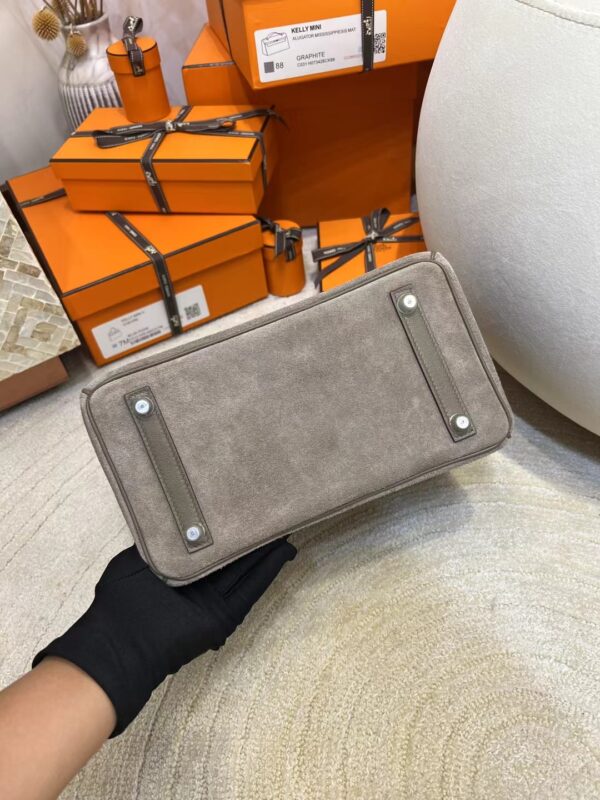 39077721e4b0965 Taiwan Hermes Birkin 25CM Suede/ Swift 18 Etoupe Silver Hardware