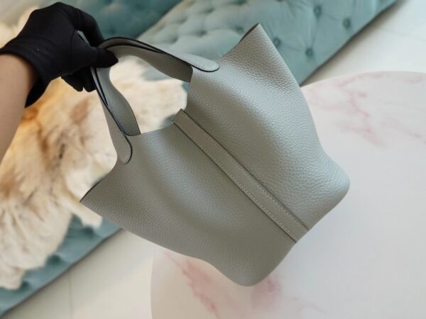 3b09bcf59c7c3f2 New Hermes Picotin Bag 18CM Clemence 4Z Gris Mouette Silver Hardware