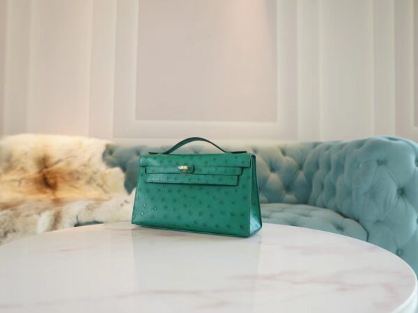 3b823373e004262 Fashion Hermes Kelly Pochette22cm U4 Vert Vertigo KK Ostrich Leather Gold Hardware
