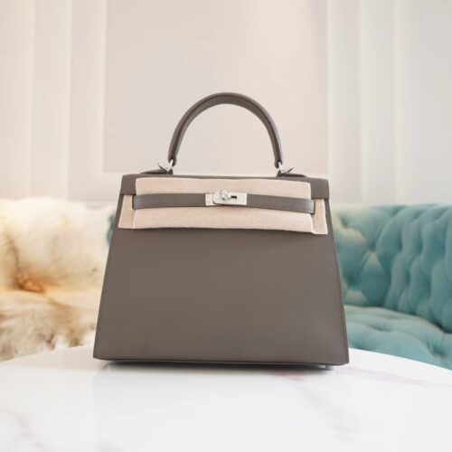 Hermes Handmade Boutique 8F Etain Epsom Leather Kelly 25CM Silver Hardware