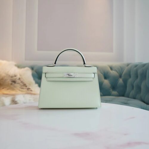 God Factory Bags Hermes Factory 0S Vert Fizz Mini Kelly 19CM Epsom Leather Silver Hardware