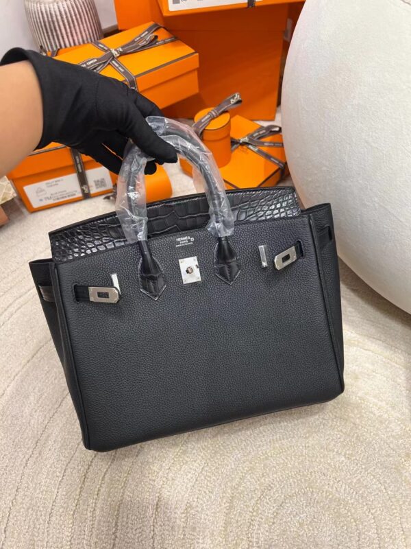 3be0a5c2db23054-1 Handmade Hermes Birkin Touch 25CM Togo/ Matte Crocodile 89 Noir Silver Hardware