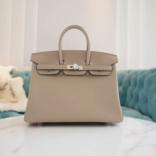 Full Handmade Hermes Birkin25CM CK81 Gris Tourterelle Togo Leather Silver Hardware