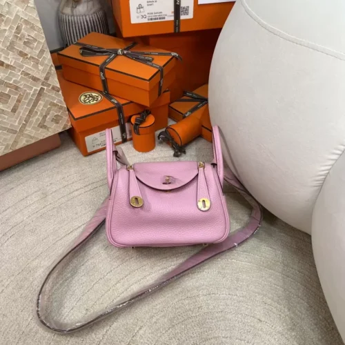 New Arrival Hermes Clemence Leather X9 Mauve Sylvestre Mini Lindy 19CM Gold Hardware