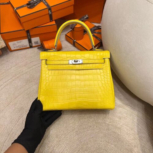 Hermes Shop Kelly 25CM Matte Alligator M9 Mimosa Silver Hardware