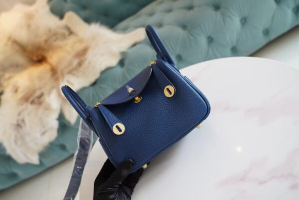 3d80cbf801b42c8-1 Fashion Hermes S4 Deep Blue Mini Lindy 19CM Clemence Leather Gold Hardware