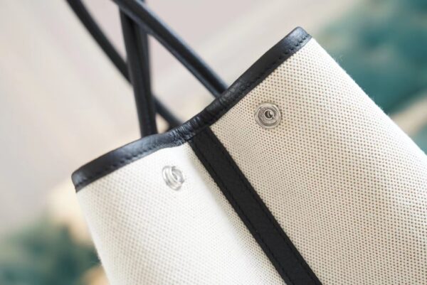 3e4f97691c075e3 Wholesale God Factory Bags Hermes Black Leather/Beige Canvas Garden Party30/36CM