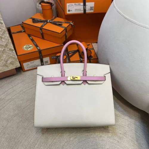 Hermes Epsom Birkin Sellier 25CM 10 Craie/ X9 Mauve Sylvestre Gold Hardware