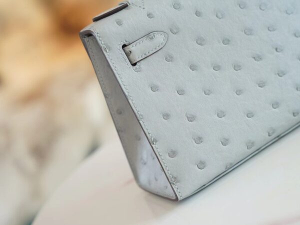 3ebace91ad0ce68 New Arrival Hermes Kelly Pochette22cm 8U Blue Glacier KK Ostrich Leather Gold Hardware